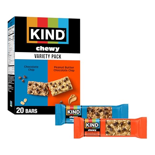 KIND Chewy Granola Bars, Variety Pack, Chocolate Chip and Peanut Butter Chocolate Chip, Gluten Free, 100 Calories, Whole Grains and Oats, 20 Count