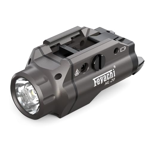 Feyachi HL-20 Pistol Light 1500 Lumen Upgrade LED Weapon Light Compact Rail Mounted Handgun Tactical Flashlight Rail Locating Keys for Picatinny, Gunmetal
