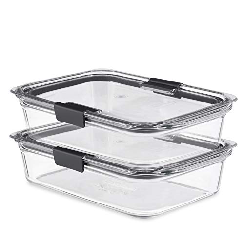 Rubbermaid Brilliance Glass Food Storage Containers, 8 Cup, Set of 2, BPA-Free, Leak-Proof, Clear