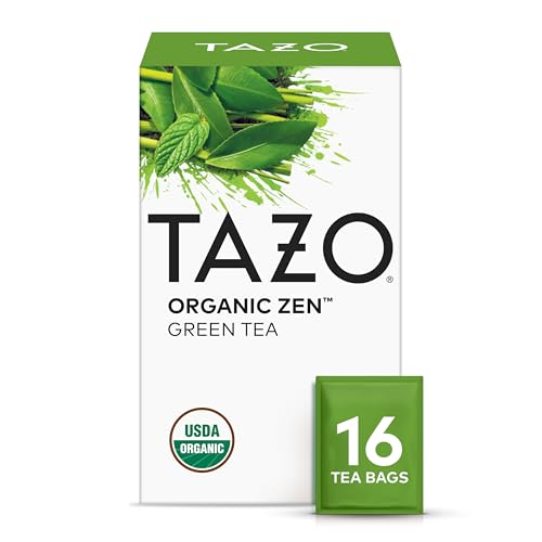 TAZO Organic Zen Green Tea, Caffeinated Tea with Refreshing Lemongrass & Spearmint, 16 Total Bags