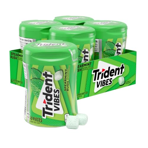 Trident Vibes Spearmint Rush Sugar-Free Chewing Gum, 4 Bottles of 40 Pieces (160 Total Pieces)