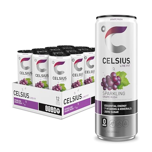 CELSIUS Sparkling Grape Rush, Sugar Free Energy Drink, 12 Fl Oz (Pack of 12)