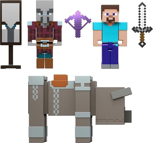 Mattel Minecraft Village Raid Pack with 3 Action Figures & Accessories, 3.25-inch Scale Collectible Set Includes Steve (Amazon Exclusive)