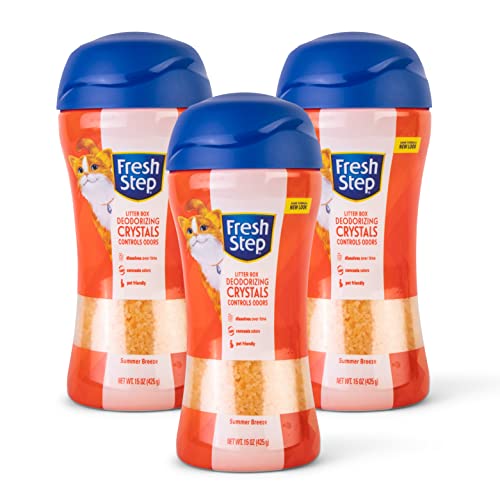 Fresh Step Cat Litter Crystals Deodorizer, Non Toxic Odor Neutralizing Crystals for Litter Boxes That Help Control Smells and Keep Home Areas Fresh, Summer Breeze Scent, 15 Ounce - 3 Pack