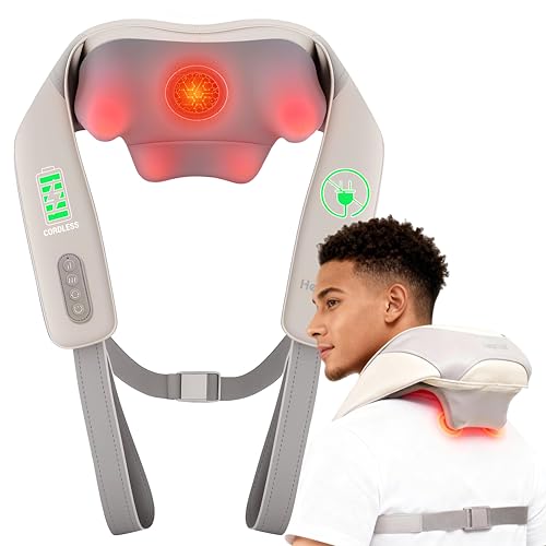 Heycool Cordless Neck and Shoulder Massager, Graphene Heating, Upgraded Shiatsu Back Massager Pillow for Neck, Shoulder
