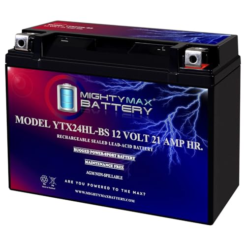 Mighty Max Battery YTX24HL-BS -12 Volt 21 AH, 350 CCA, Rechargeable Maintenance Free SLA AGM High Rate Series Motorcycle Battery