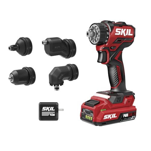 SKIL PWR CORE 20 Brushless 20V Compact Multi-Head Drill Driver Kit, Includes 2.0 Ah USB-C Battery & PD Charger - QD6293B-10
