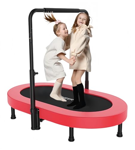 ANCHEER 56" Double Mini Trampoline for Kids, Mini Rebounder with 5-Level Adjustable Handle, Parent-Child Trampoline for Kids, Max Load 220lbs, Fun for Indoor/Outdoor