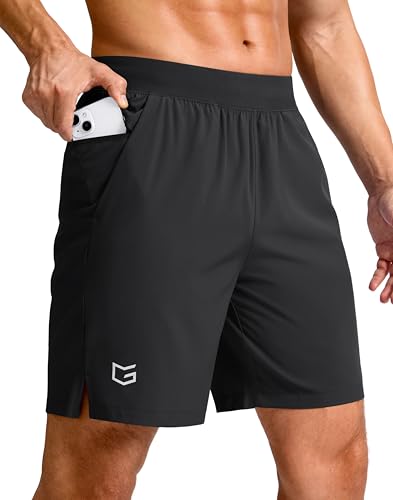 G Gradual Men's Athletic Running Shorts 7"/5"/9" Zipper Pocket Lightweight Workout Gym Quick Dry Shorts Golf Tennis Hiking, 7", Black, Large