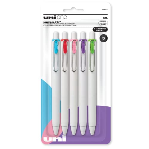 uni-ball one Retractable Gel Pens, Medium Point (0.7mm), Assorted Ink, 5 Pack