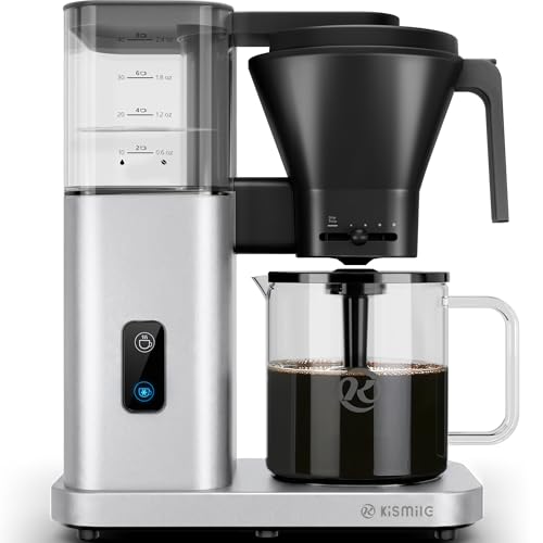 Kismile SCA-Certified 8 Cup Drip Coffee Maker, Pour Over Coffee Machine with 3s Instant Heat 197–205℉, Adjustable Flow Control, Removable Water Tank, Deep Cold Brew & 40 Min Keep Warm (Silver)
