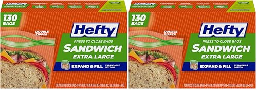Hefty XL Press to Close Plastic Sandwich Expand and Fill Food Storage Bags, 130 Count (Pack of 2)