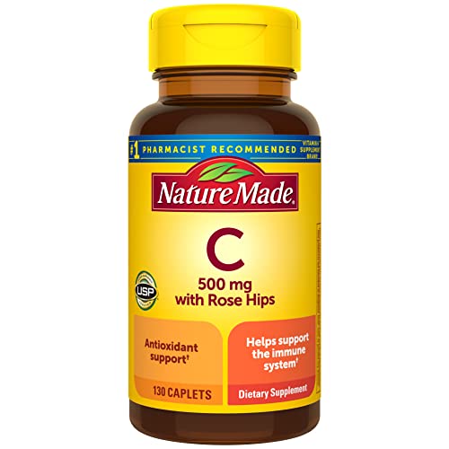 Nature Made Vitamin C 500mg with Rose Hips, Dietary Vitamin C Supplement for Immune Support, 130 Caplets, 130-Day Supply