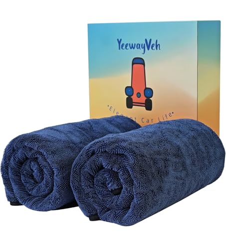 YeewayVeh 2-Pack Long-Reach Pro Car Drying Towels, 48"x32" Extra Large Super Absorbent Towels, High GSM Twisted Loop, Streak-Free Single-Sided Microfiber for Car Detailing, SUV, Truck (Dark Blue)