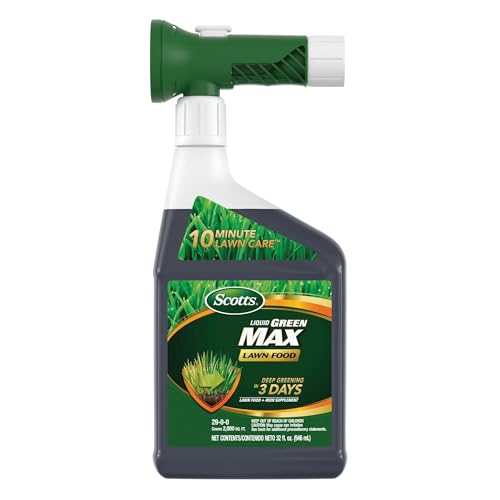 Scotts Liquid Green Max Lawn Food - Liquid Lawn Fertilizer and Iron Supplement, for Any Grass Type, 29-0-0 NPK, 32 fl. oz.