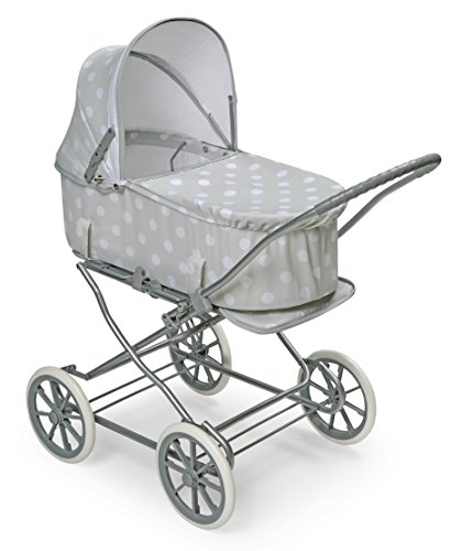 Badger Basket English Style Doll Stroller - Adjustable Canopy Classic Doll Pram - Fits 18 to 22-Inch Dolls - Durable Pretend Play Toy with Smooth Wheels for Kids - Gray