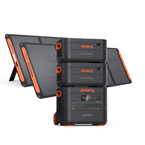 Jackery Explorer 2000 Plus Portable Power Station & 2x Extra Battery, 2x 200W Solar Panel, 6128Wh LiFePO4, 10-Year Lifespan, 3000W Output, Expandable to 24kWh, UPS Home Backup for Camping RV Emergency