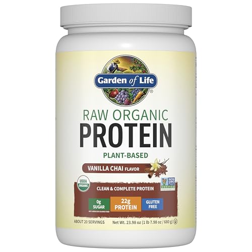Garden of Life Organic Vegan Protein Powder, Plant Based & BCAAs, Organic Protein Powder with Probiotics & Enzymes, Non-GMO, Gluten-Free Lactose Free, Vanilla Chai, 1.2 LB