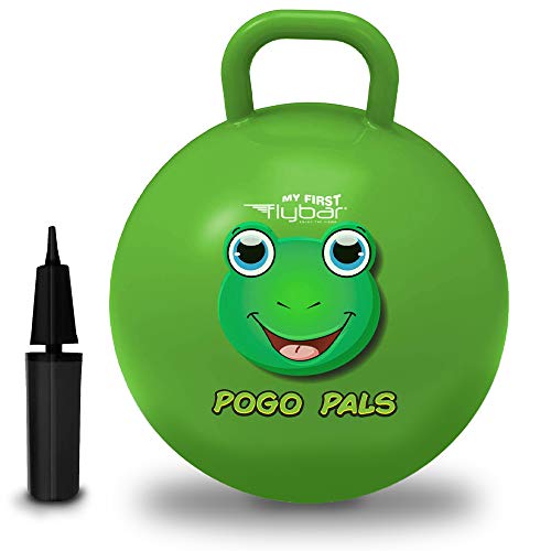 Flybar Hopper Ball for Kids, Inflatable Bouncy Ride-On Ball w/ Handle for Indoor & Outdoor Active Play, Includes Pump, Jump Ball Toy for Boys & Girls, Supports Up to 165 lbs, Ages 3+, 18-Inch, Small