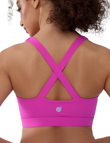 Cordaw Pickleball Sports Bras for Women High Support, Molded Cup Crisscross Back High Impact Workout Yoga Bra Pink L