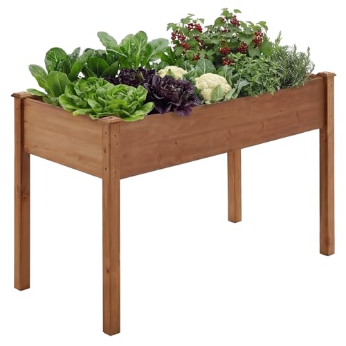 NEWBULIG Raised Garden Bed with Legs 48x24x30in,Elevated Wood Planter Box Stand for Outdoors Garden Balcony Courtyard, Natural Wood 400 Pound Capacity for Planting Herbs Flowers Vegetables, Brown