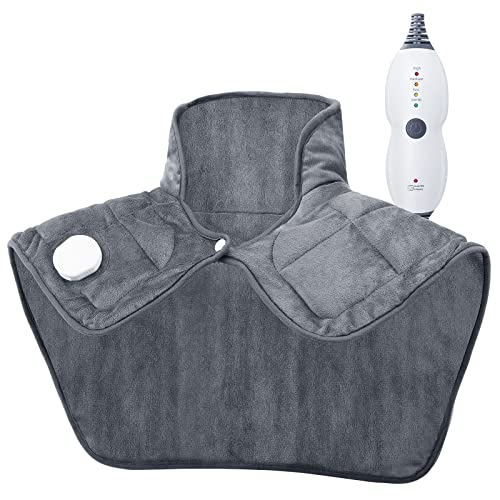 Weighted Heating Pad for Neck and Shoulders, Soft Heating Pad for Back Pain & Cramps Relief, 19" x 22" Large Electric Heated Shoulder Wrap with 4 Heat Settings, 2H Auto-Off, Gifts for Women & Men