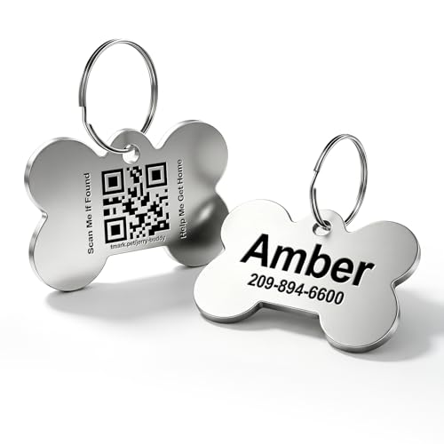 TechMark Dog Tags Personalized, Custom Pet ID Tags with QR Code, Real-time Scan Alerts, Modifiable Pet Profile, No Subscription or Fees, Laser Engraved & Clear Text & Ultra Durable (1.18 x 1.57'')