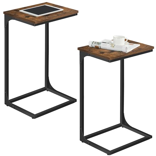 VASAGLE C-Shaped End Table, Set of 2, Side Table for Sofa, Couch Table with Metal Frame, Small TV Tray Table for Living Room, Bedroom, Rustic Brown and Black ULET355B01