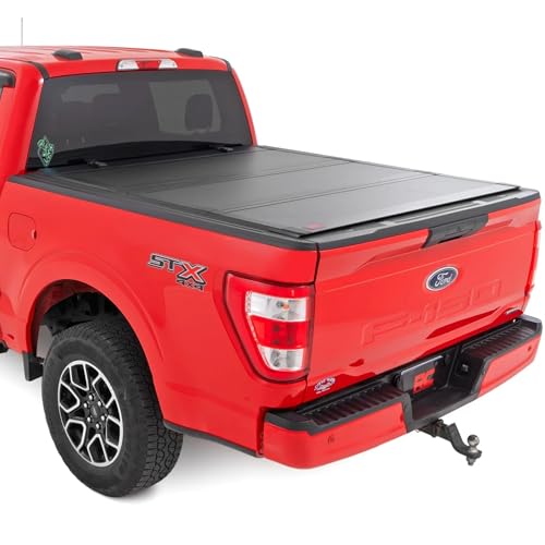 Rough Country Hard Tri-Fold Tonneau Cover for Ford F-150 (2015-2020) - Aluminum Flip-Up Bed Cover, Fits 5'7 (67.1") Short Bed