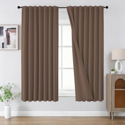 CUCRAF Blackout Curtains 54 Inches Length 2 Panels Set, Rod Pocket and Back Tab Window Curtain, Thermal Insulated Darkening Drapes for Bedroom Living Room (W52 x L54 Inch,Khaki)