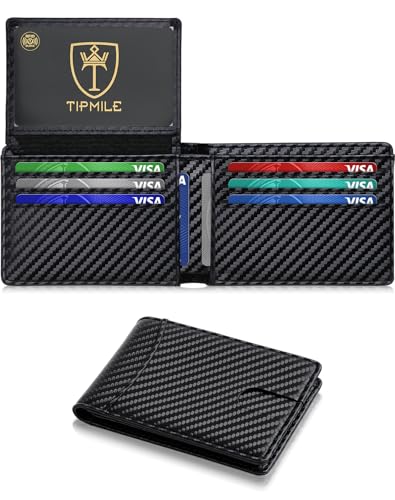 Tipmile Wallet for Men Slim RFID Blocking Credit Card Holder, Minimalist Men Wallets 12 Cards with 2 ID Windows & Cash Slot, Bifold Front Pocket Wallet Gifts for Men