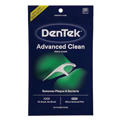 DenTek Advanced Clean Floss Picks with No Break & No Shred Dental Floss, Plaque Remover, 90 Count