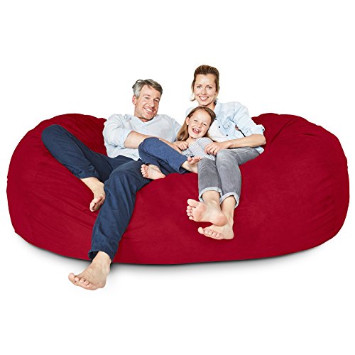 Lumaland Luxurious Giant 7ft Bean Bag Chair with Microsuede Cover - Ultra Soft, Foam Filling, Washable XXL Bean Bag Sofa for Kids, Teenagers, Adults - Sack Chair for Dorm, Family Room - Red