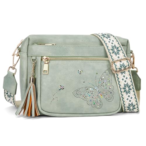 KITEVIUN Crossbody Bags for Women Trendy Leather Crossbody Purse Shoulder Handbags Butterfly Design