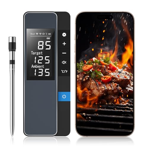 Smart Bluetooth Wireless Meat Thermometer, Real-Time Monitoring Control Digital Thermometer with Smart App, Meat Probe IP67 Waterproof High Accuracy Perfect for BBQ, Oven, Grill & Smoker