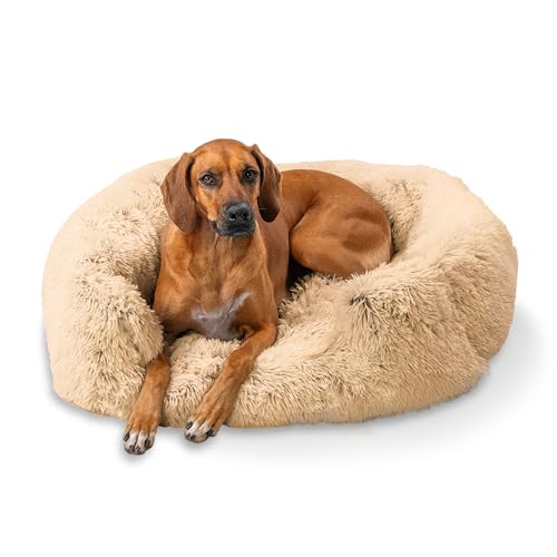 Best Friends by Sheri Shag Lounge Bed Calming Faux Fur Dog Bed, Taupe, Large 36" x 27"