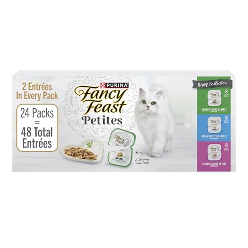 Purina Fancy Feast Gourmet Wet Cat Food Variety Pack, Petites Gravy Collection, break-apart tubs, 48 servings - (Pack of 24) 2.8 oz. Tubs