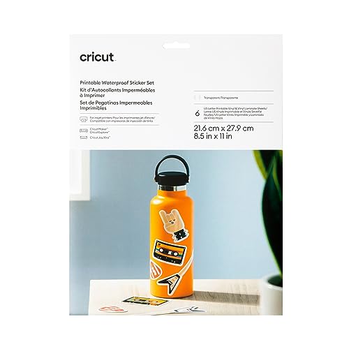Cricut Printable Waterproof Sticker Set, 6 Clear Sheets (8.5" x 11") - Compatible with Inkjet Printers - for Joy Xtra, Explore, & Maker Machines