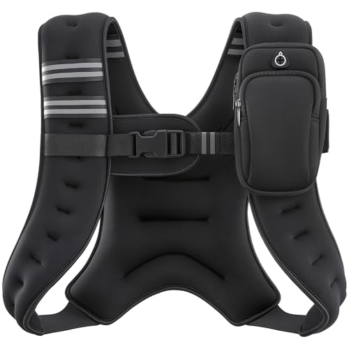 ZELUS Weighted Vest, 6lb/8lb/12lb/16lb/20lb/25lb/30lb Weight Vest with Reflective Stripe for Workout, Strength Training, Running, Fitness, Muscle Building, Weight Loss, Weightlifting, Black(8 lb)