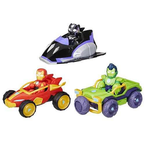 IRON MAN AND HIS AWESOME FRIENDS Marvel Toy Bundle, 3 Action Figures with 3 Vehicles & Accessories, 3-Inch Super Hero Toys for Kids, Ages 3+