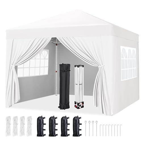 Yaheetech 10x10 Pop Up Canopy with 4 Removable Sidewalls, Portable Enclosed Instant Tent, Waterproof Outdoor Tent, Beach Sun Shelter with 4 Sandbags, 12 Stakes & 4 Ropes, White