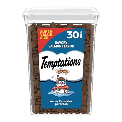 Temptations Cat Treats Classic Crunchy and Soft Cat Treats, Savory Salmon Flavor, 30 oz. Tub
