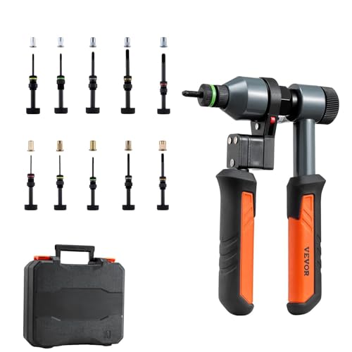 VEVOR Rivet Nut Tool Kit, 9-Inch Ratchet Rivnut Tool Kit, with 10 Mandrels and 100 Nuts, Metric and SAE Size M5, M6, M8, M10, M12, 8-32, 10-24, 1/4-20, 5/16-18, 3/8-16 UNC, with a Rugged Carrying Case
