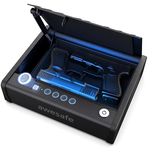 awesafe Biometric Gun Safe for Pistol, 3 Ways Quick Access Handgun Safe with Fingerprint Digital PIN Key, Portable Car Gun Safe (Biometric Gun Safe with Fingerprint)