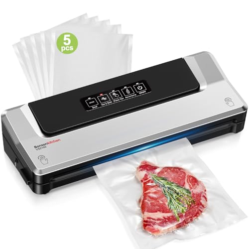 Bonsenkitchen Vacuum Sealer Machine | Compact Food Sealer for Kitchen Storage & Meal Prep | Multiple Modes​​ | External Vacuum System | 5 Bags, Silver​​