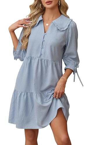 CCTOO Women's Summer Dresses Casual V Neck Button Down 3/4 Sleeve Floral Print Loose Flowy Shirt Dress 217 SBL M