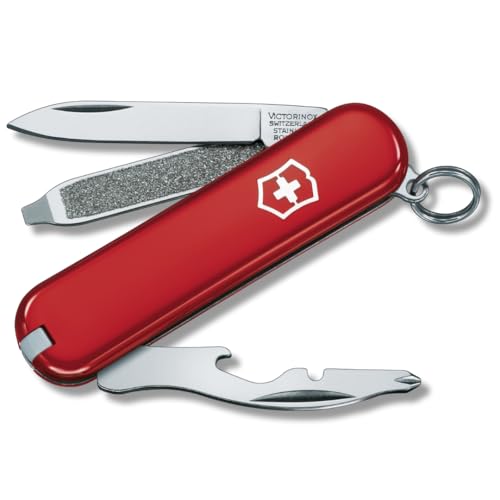 Victorinox Rally Swiss Army Knife, Compact, 9 Functions, Swiss Made Pocket Knife with Magnetic Phillips Screwdriver, Bottle Opener and Key Ring - Red