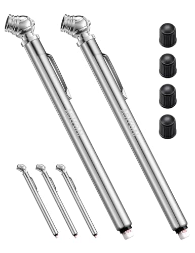 AstroAI Pencil Tire Pressure Gauge 2 Pack 10-75PSI, Calibrated to ANSI B40.1 Grade B (2%), Stainless Steel Body, Car Accessories with 3 Measurements for Cars, Bikes, Vehicles