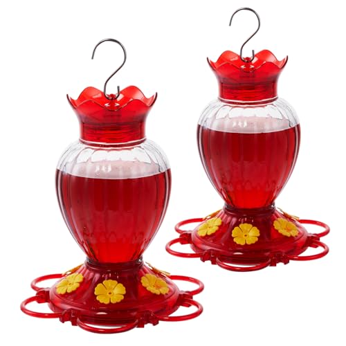 Hummingbird Feeder 20 oz [Set of 2] Plastic Hummingbird Feeders for Outdoors, with Built-in Ant Guard and Bee Proof - 6 Feeding Ports - Wide Mouth for Easy Filling/2 Part Base for Easy Cleaning
