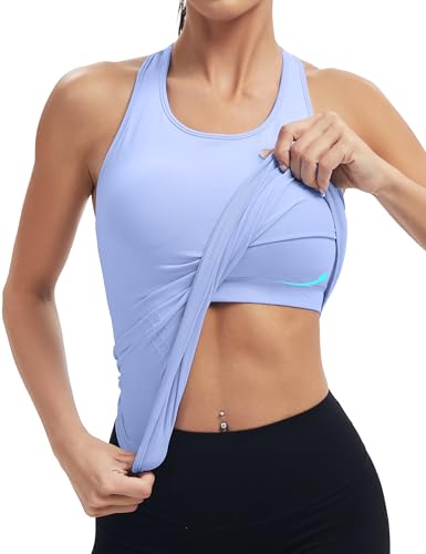 Women's Seamless Racerback Tank Top, Crew Neck Workout Yoga Padded Athletic Shirts